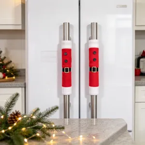 Christmas refrigerator handle covers set, red velvet Santa belt design kitchen decor.