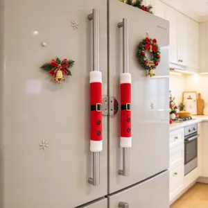 Christmas refrigerator door handle covers festive Santa suit set for kitchen appliance decor