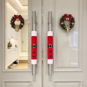 Santa Claus appliance handle covers detail view, soft plush material, Christmas decor.
