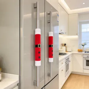 Christmas refrigerator handle covers, red Santa belt kitchen appliance handle protector set.