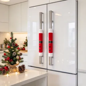 Christmas refrigerator door handle covers, red Santa suit design for festive decor.
