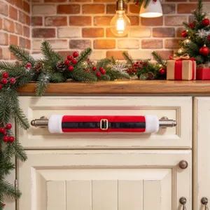 Christmas appliance handle cover, festive Santa belt kitchen decoration prop set.