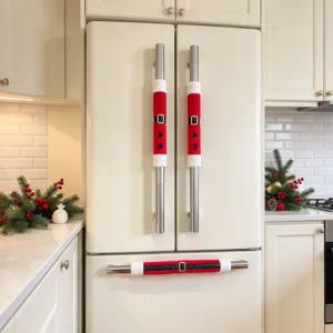 Santa Claus Christmas Appliance Handle Covers Set For Microwave Oven Refrigerator Decorative Brushed Fabric Protectors