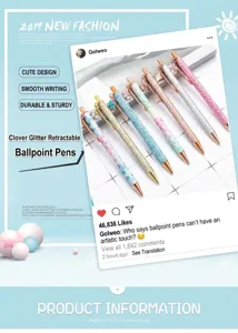 Glitter ballpoint pen with four leaf clover charm metal press pen for office school writing