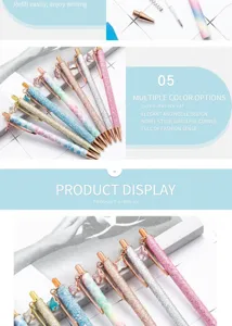 Luxury glitter metal ballpoint pen with clover pendant, elegant click gift pen for office.