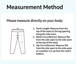 Yoga pants size measurement guide detail diagram showing waist, hip and length instructions.