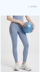 High waist yoga pants with side pockets stretch gym leggings running workout fitness trousers