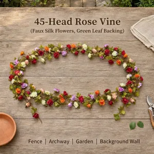 Artificial rose flower vine 45 heads silk floral garland for wedding arch garden wall decor
