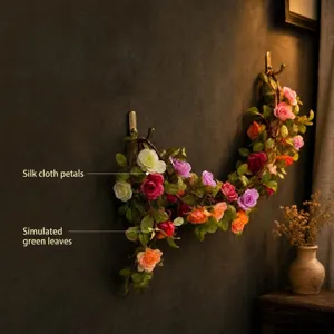 Artificial rose vine floral garland for wedding arch courtyard and home wall decoration.