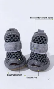 Breathable mesh pet shoes for small dogs, non-slip rubber sole with secure velcro straps.