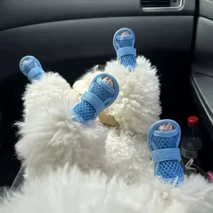 Breathable mesh dog shoes for small dogs, anti-slip pet booties, summer puppy paw protectors.