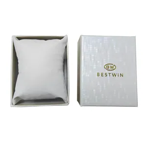 High-end rectangular white watch gift box with pillow for retail packaging and display.