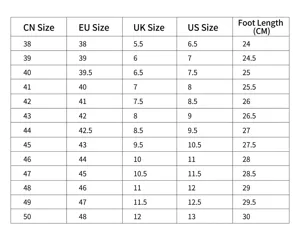 Men's shoes size chart conversion table EU UK US sizes and foot length in cm details