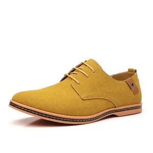 Men's suede casual leather shoes, classic lace-up design, comfortable low-top footwear for spring.