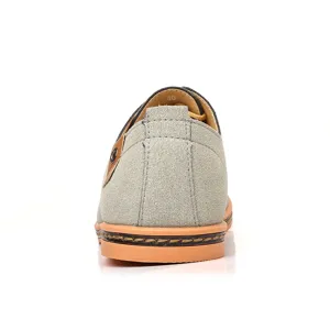 Men's casual suede leather shoes back detail view, comfortable flat heel footwear.