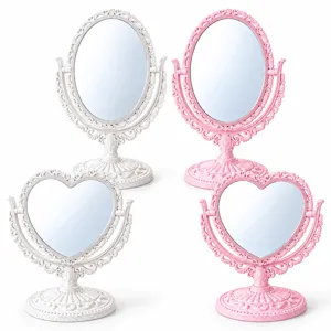 Vintage desktop makeup vanity mirror European style decorative mirror for bedroom dorm
