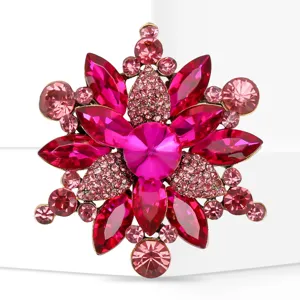 Exquisite crystal rhinestone brooch pin featuring vibrant pink stones in a stunning floral design.