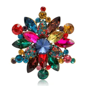 Vintage Alloy Crystal Flower Brooch For Women Elegant Rhinestone Snowflake Lapel Pin For Wedding Party Fashion Jewelry