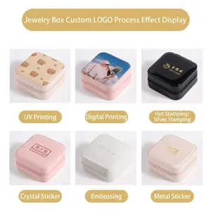 Customizable PU leather jewelry box showcase, portable storage organizer for rings and necklaces.