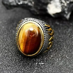 Anello occhio di tigre uomo vintage, gioiello stile biker in acciaio inossidabile.