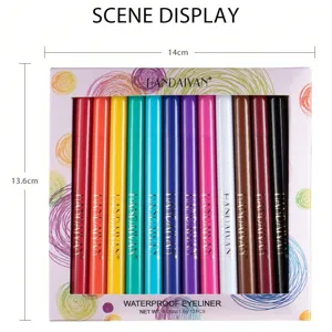 HANDAIYAN 12 Colors Waterproof Eyeliner Pen Set Long Lasting Liquid Eye Makeup Kit Gift