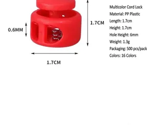 500pcs colorful plastic cord locks dual hole spring stoppers for DIY clothing bags 1.7cm