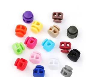 Colorful plastic cord stoppers double hole spring locks mushroom string buttons for garments crafts