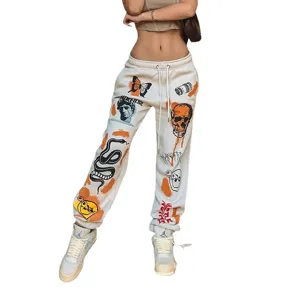 Women Fleece Lined Graphic Sweatpants High Waist Casual Streetwear Jogger Trousers