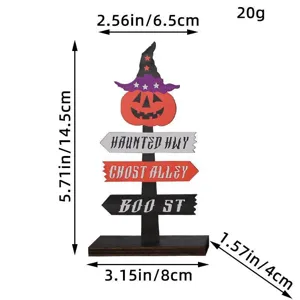 Halloween wooden table decoration pumpkin witch hat signpost ornament for festive party decor.