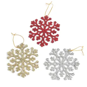 Christmas glitter snowflake ornaments hanging tree decorations set of 3 pieces 10cm