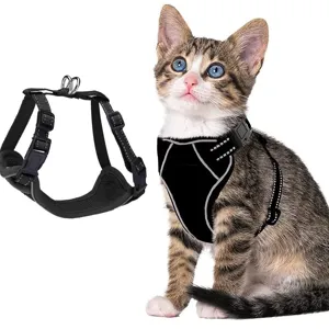 Harnais et Laisse pour Chat en Maille Réfléchissante Ensemble Respirant Réglable Veste pour Petits Chiens Animaux Anti-Évasion