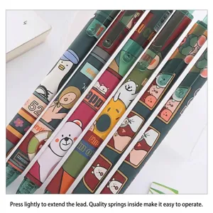 Cute cartoon gel pens with smooth writing core press design for students and office use.