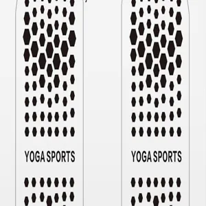Gedetailleerd uitzicht op de antislip yogasokkenzool met zeshoekige siliconen stippen voor grip.