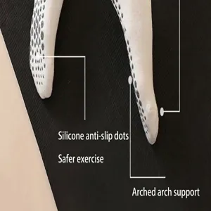 Detailopname van antislip yogasokken voor dames met siliconen noppen voor training.