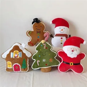 Christmas decorative plush pillows set, cute gingerbread man and snowman cushion toys.