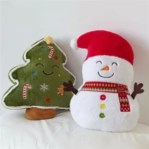Christmas plush pillow set, cute tree and snowman cushion for holiday home decor sofa.