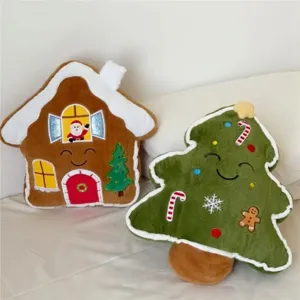 Christmas plush pillow set featuring cute gingerbread house and tree designs for cozy room decor.