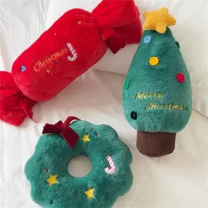 Christmas plush pillow set including candy tree and wreath soft decorative cushions for sofa