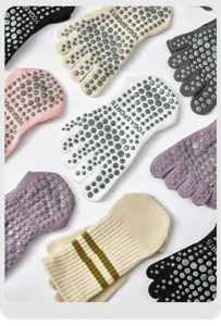 Anti-Rutsch Fünf-Zehen Yoga Socken mit Grip Punkten für Pilates Fitness Workout atmungsaktiv Damen.