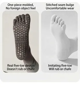 Details rutschfester Zehensocken mit Silikonnoppen für atmungsaktives Yoga-Training.