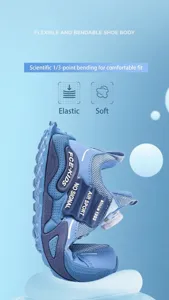 Flexible kids running sneakers mesh breathable casual shoes with rotary button for boys.
