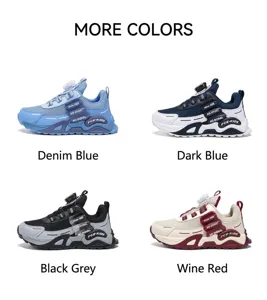 Kids outdoor rotary button mesh sneakers detail view showing multiple color options available.