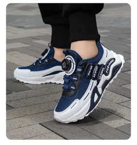 Kids rotary dial athletic sneakers, breathable mesh outdoor casual running shoes for boys and girls.
