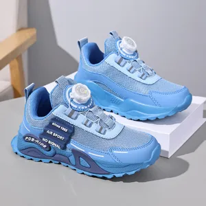Kids rotary button mesh sports shoes, breathable low-top outdoor casual sneakers for boys.