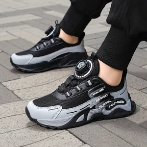 Kids rotary buckle outdoor athletic shoes breathable mesh casual running sneakers
