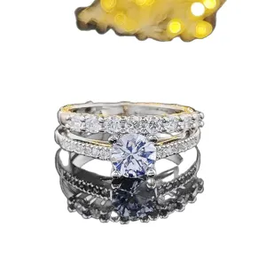 EU US Moda Tendencia Compromiso Boda Redondo Diamante Anillos Apilados Set