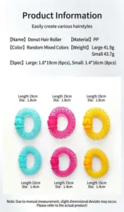 Detailed view of the plastic donut hair rollers showing size options and dimensions clearly.