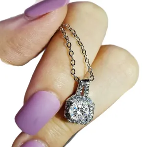 Silver square cubic zirconia pendant necklace minimalist fashion jewelry for women daily wear