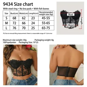 Donne sexy pizzo trasparente corsetto top con anello in acciaio tabella delle taglie dettagli