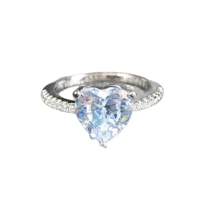 Heart-shaped zircon engagement ring for women, elegant silver romantic gift main view